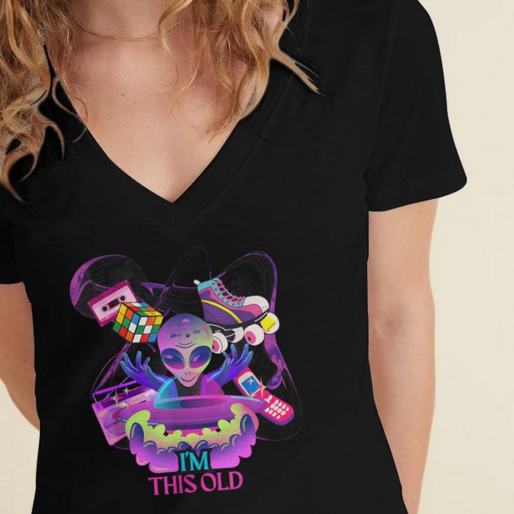 I’m This Old Retro 80s Nostalgia Alien Women's Jersey Short Sleeve Deep V-Neck Tshirt I’m This Old Retro 80s Nostalgia Alien Women's Jersey Short Sleeve Deep V-Neck Tshirt