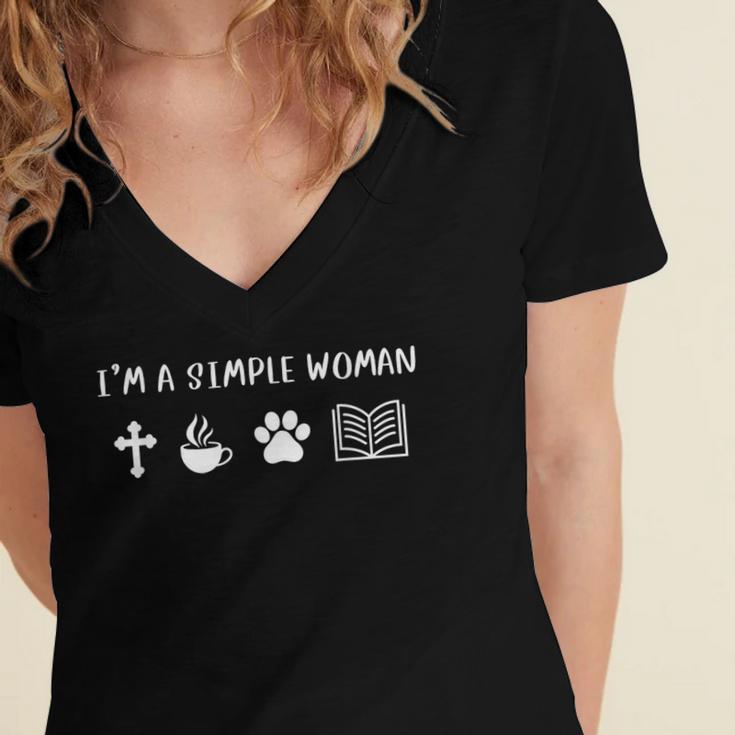 I'm A Simple Woman Jesus Coffee Dog Book Lover Christian Women's Jersey Short Sleeve Deep V-Neck Tshirt