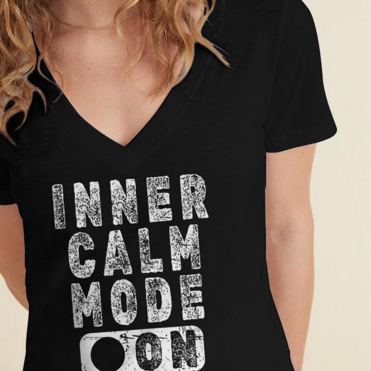 Inner Calm Mode On Introvert Saying Women's Jersey Short Sleeve Deep V-Neck Tshirt