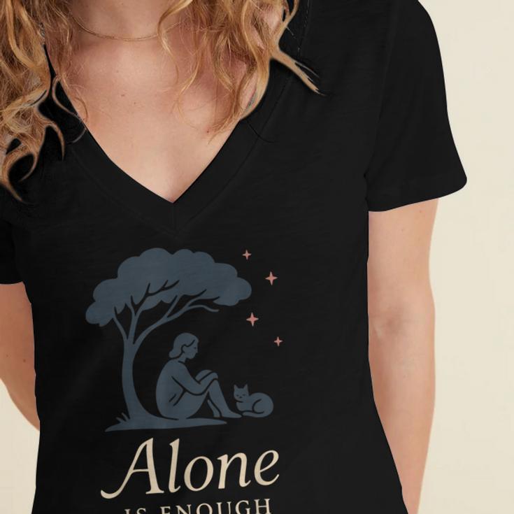 Introvert Alone Is Enough Social Battery Low Antisocial Women's Jersey Short Sleeve Deep V-Neck Tshirt