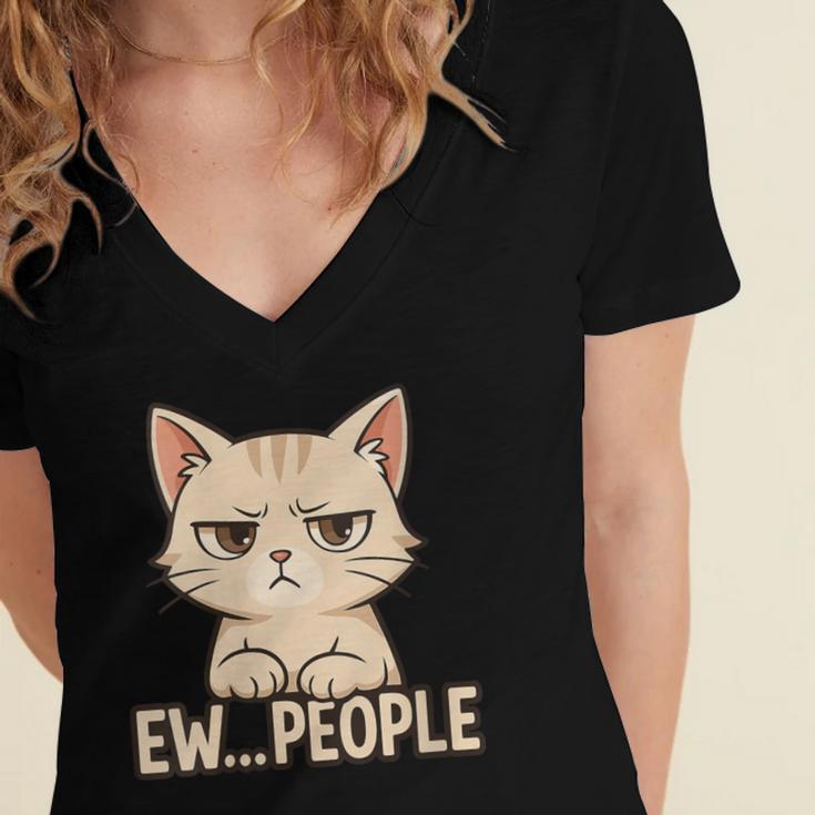 Introvert Anime Cat Ew People Women's Jersey Short Sleeve Deep V-Neck Tshirt Introvert Anime Cat Ew People Women's Jersey Short Sleeve Deep V-Neck Tshirt