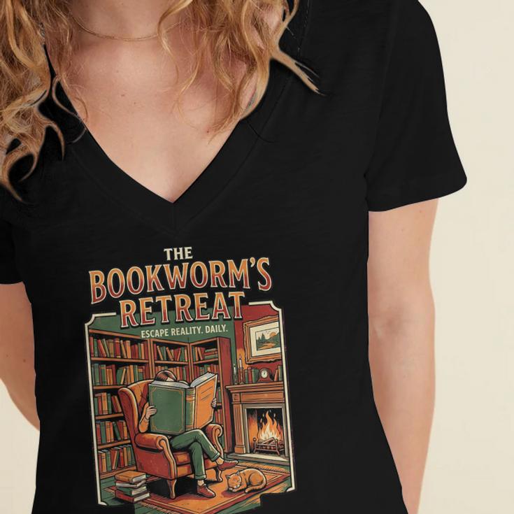 Introvert Book Lover The Bookworm's Retreat Women's Jersey Short Sleeve Deep V-Neck Tshirt Introvert Book Lover The Bookworm's Retreat Women's Jersey Short Sleeve Deep V-Neck Tshirt