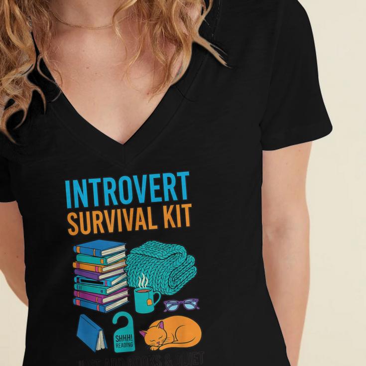 Introvert Book Lover Introvert Survival Kit Women's Jersey Short Sleeve Deep V-Neck Tshirt Introvert Book Lover Introvert Survival Kit Women's Jersey Short Sleeve Deep V-Neck Tshirt