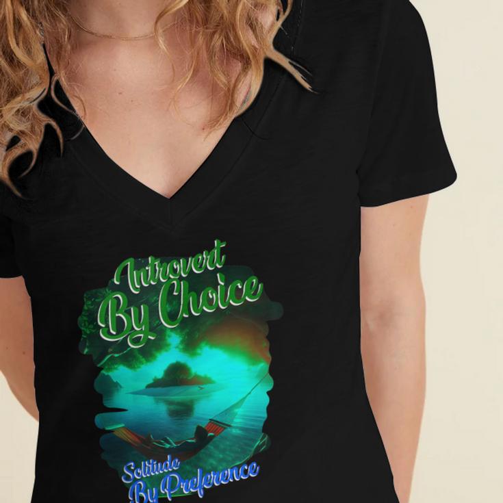 Introvert Choice Solitude By Preference Women's Jersey Short Sleeve Deep V-Neck Tshirt Introvert Choice Solitude By Preference Women's Jersey Short Sleeve Deep V-Neck Tshirt