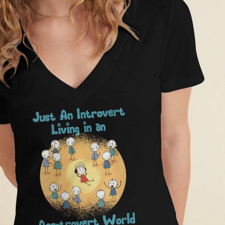 Introvert Extrovert Cartoon In Asstrovert World Women's Jersey Short Sleeve Deep V-Neck Tshirt Introvert Extrovert Cartoon In Asstrovert World Women's Jersey Short Sleeve Deep V-Neck Tshirt