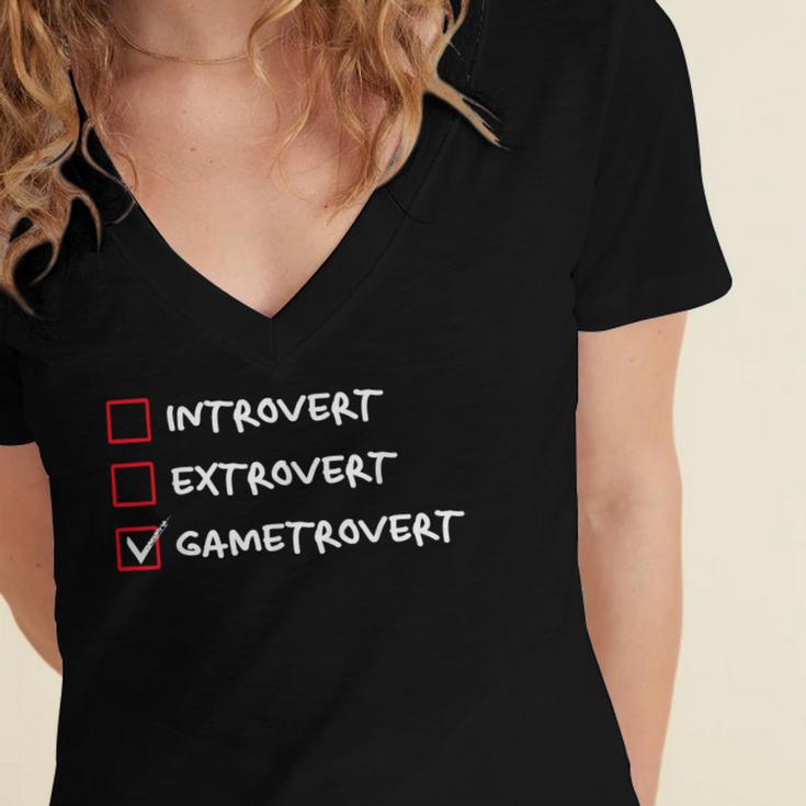 Introvert Gamer Gametrovert Video Game Lover 2025 Women's Jersey Short Sleeve Deep V-Neck Tshirt