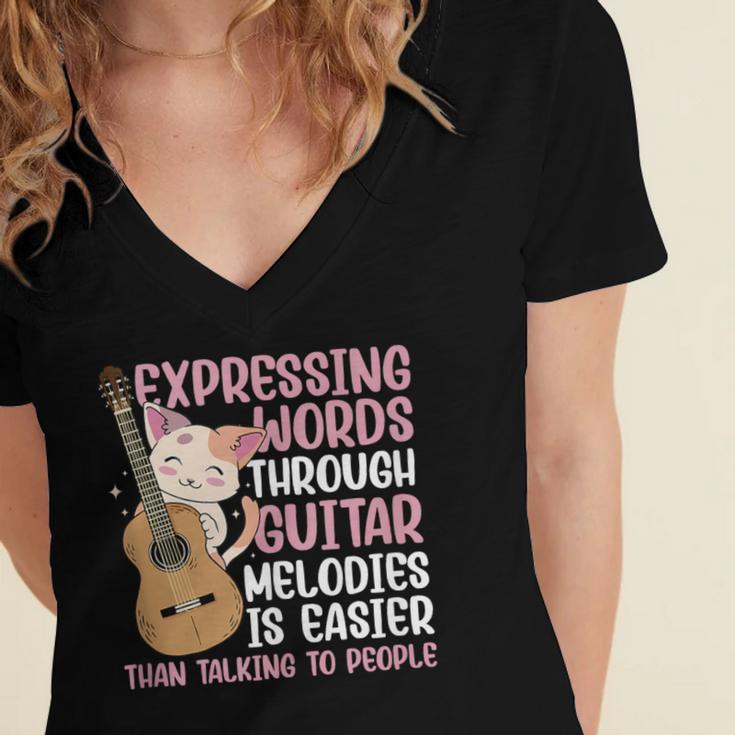 Introvert Guitarist Expressing Words Through Guitar Melody Women's Jersey Short Sleeve Deep V-Neck Tshirt Introvert Guitarist Expressing Words Through Guitar Melody Women's Jersey Short Sleeve Deep V-Neck Tshirt