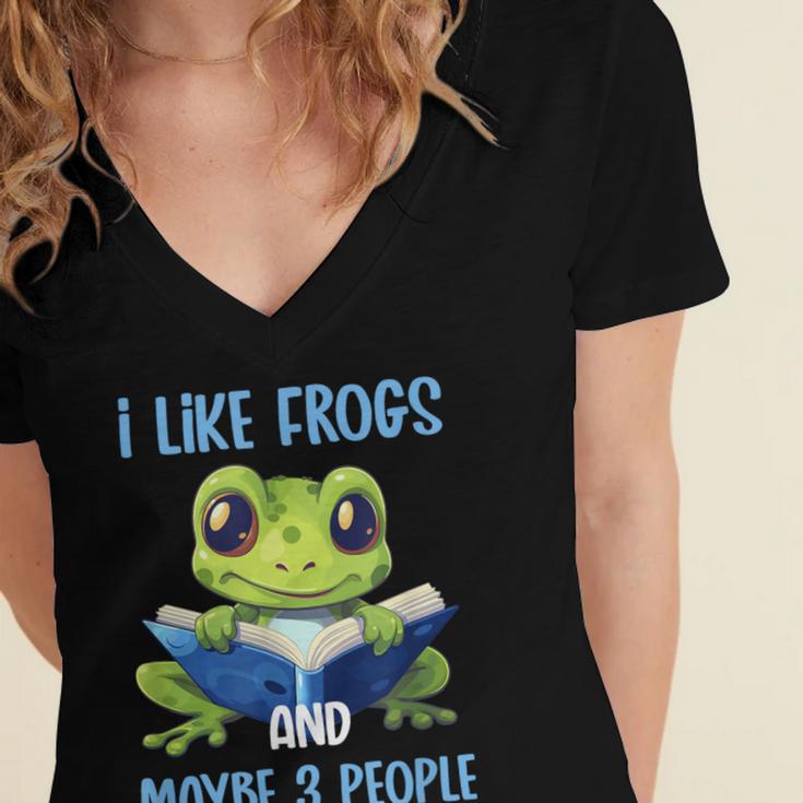 Introvert Herpetologists Amphibian Frog Lover Women's Jersey Short Sleeve Deep V-Neck Tshirt