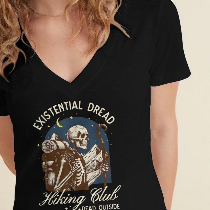 Introvert Hiking Club Antisocial Overthinking Anxiety Women's Jersey Short Sleeve Deep V-Neck Tshirt
