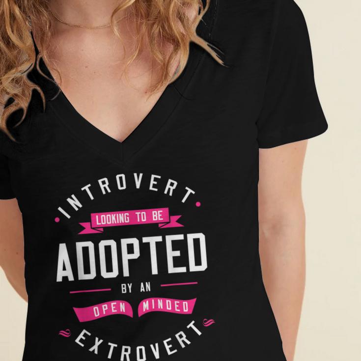 Introvert Looking To Be Adopted Introvert Humor Women's Jersey Short Sleeve Deep V-Neck Tshirt