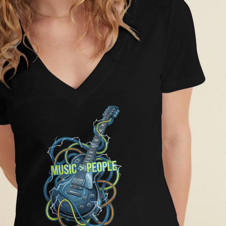 Introvert Music Lover Electric Guitar Rock Women's Jersey Short Sleeve Deep V-Neck Tshirt