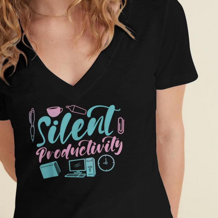 Introvert Office Staff Secretary Administrative Assistant Women's Jersey Short Sleeve Deep V-Neck Tshirt