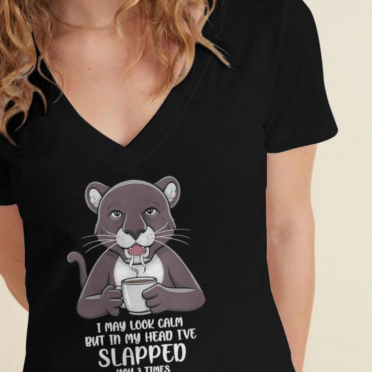 Introvert Panther And Coffee Lovers Women's Jersey Short Sleeve Deep V-Neck Tshirt Introvert Panther And Coffee Lovers Women's Jersey Short Sleeve Deep V-Neck Tshirt