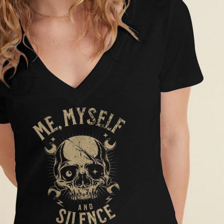 Introvert Relaxation Me Myself And Silence Skull Mechanic Women's Jersey Short Sleeve Deep V-Neck Tshirt Introvert Relaxation Me Myself And Silence Skull Mechanic Women's Jersey Short Sleeve Deep V-Neck Tshirt