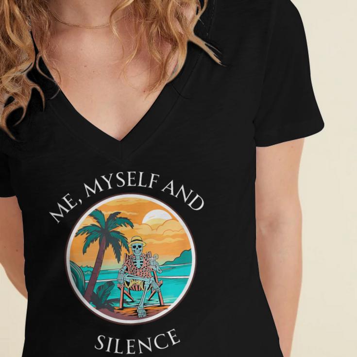 Introvert Relaxation Me Myself And Silence Summer Vacation Women's Jersey Short Sleeve Deep V-Neck Tshirt Introvert Relaxation Me Myself And Silence Summer Vacation Women's Jersey Short Sleeve Deep V-Neck Tshirt