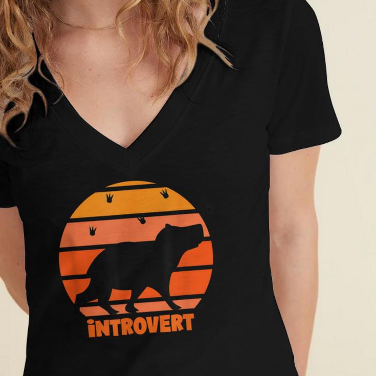 Introvert Retro Sunset Capybara Tee Women's Jersey Short Sleeve Deep V-Neck Tshirt