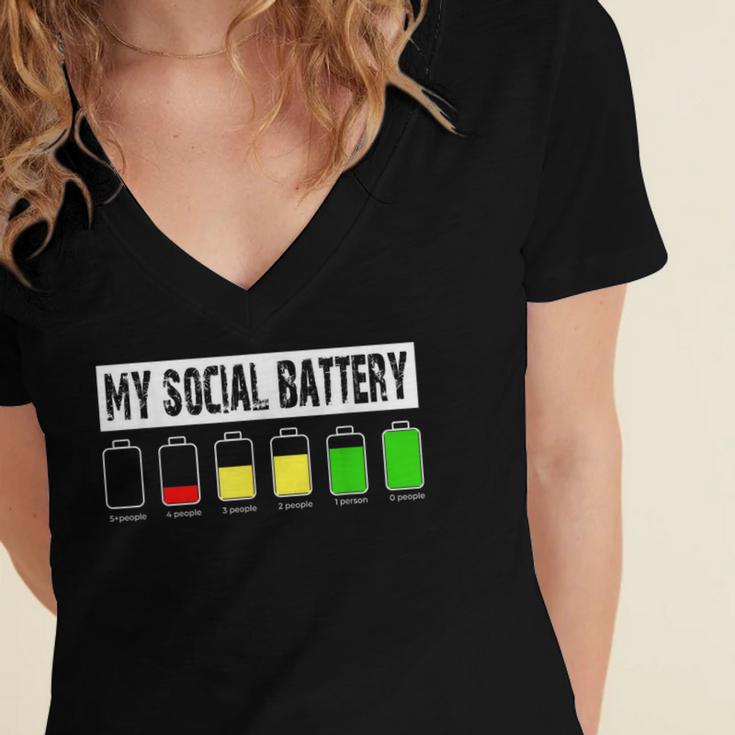 Introvert My Social Battery Low Level Graphic Women's Jersey Short Sleeve Deep V-Neck Tshirt Introvert My Social Battery Low Level Graphic Women's Jersey Short Sleeve Deep V-Neck Tshirt
