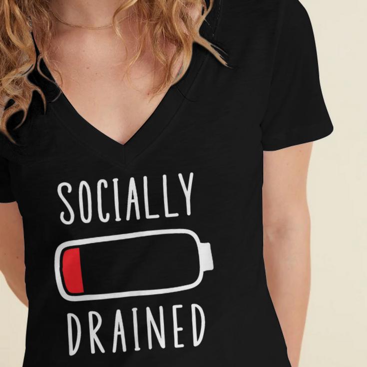 Introvert Socially Drained Battery Women's Jersey Short Sleeve Deep V-Neck Tshirt