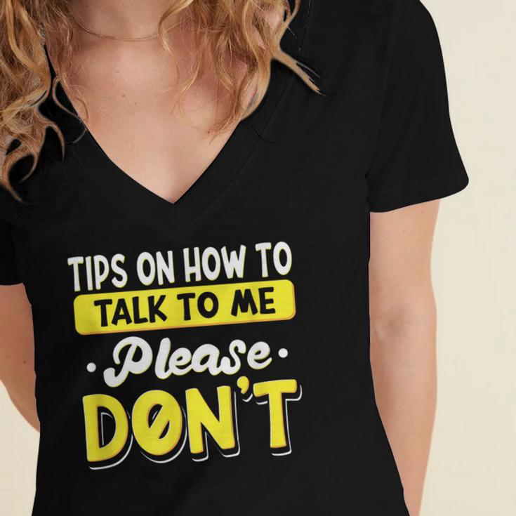 Introvert Tips On How To Talk To Me Please Don't Antisocial Women's Jersey Short Sleeve Deep V-Neck Tshirt Introvert Tips On How To Talk To Me Please Don't Antisocial Women's Jersey Short Sleeve Deep V-Neck Tshirt