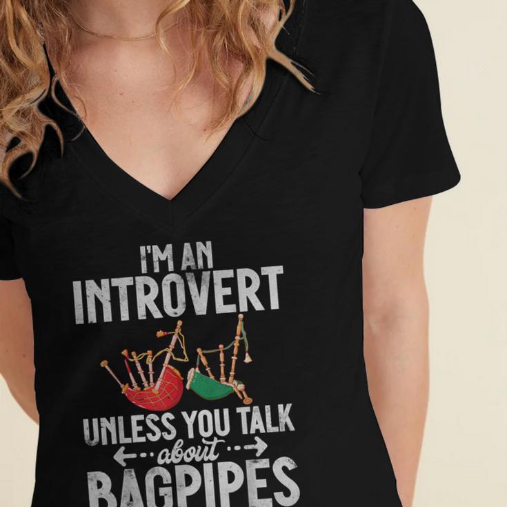 Im An Introvert Unless You Talk About Bagpipes Bagpiper Women's Jersey Short Sleeve Deep V-Neck Tshirt