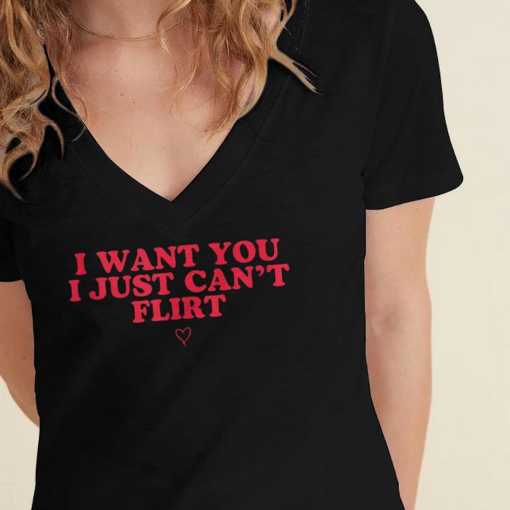 Introvert Valentines Day I Want You I Just Can't Flirt Women's Jersey Short Sleeve Deep V-Neck Tshirt Introvert Valentines Day I Want You I Just Can't Flirt Women's Jersey Short Sleeve Deep V-Neck Tshirt