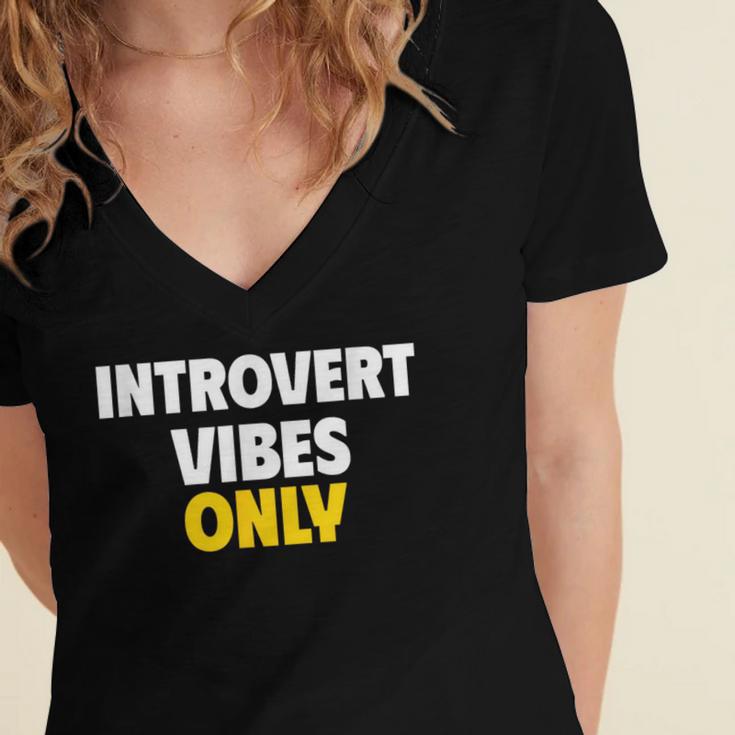 Introvert Vibes Only Women's Jersey Short Sleeve Deep V-Neck Tshirt Introvert Vibes Only Women's Jersey Short Sleeve Deep V-Neck Tshirt