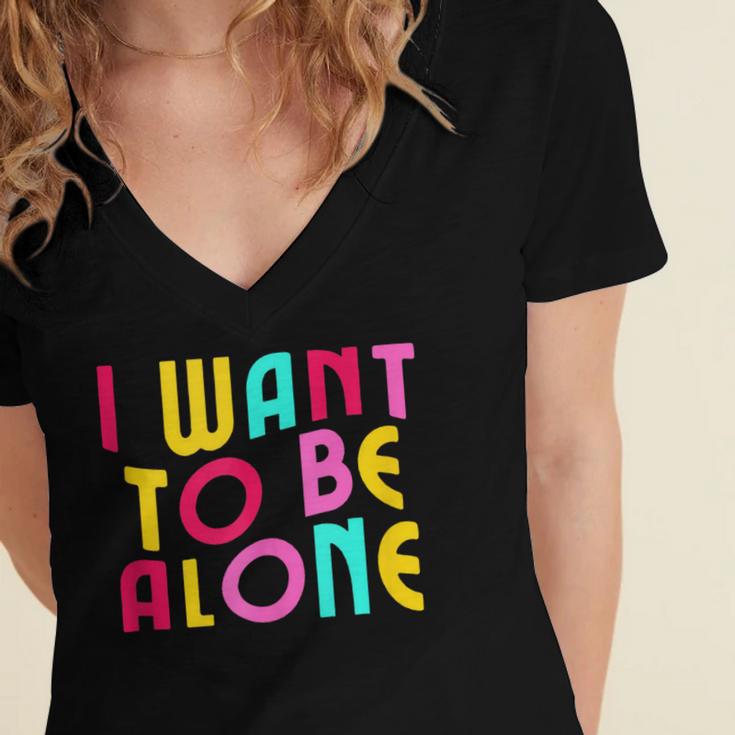 Introvert I Want To Be Alone Retro Wavy Women's Jersey Short Sleeve Deep V-Neck Tshirt Introvert I Want To Be Alone Retro Wavy Women's Jersey Short Sleeve Deep V-Neck Tshirt