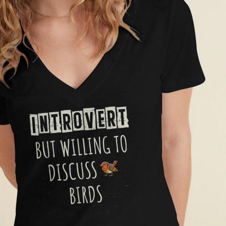 Introvert But Willing To Discuss Birds Bird Watching Birding Women's Jersey Short Sleeve Deep V-Neck Tshirt