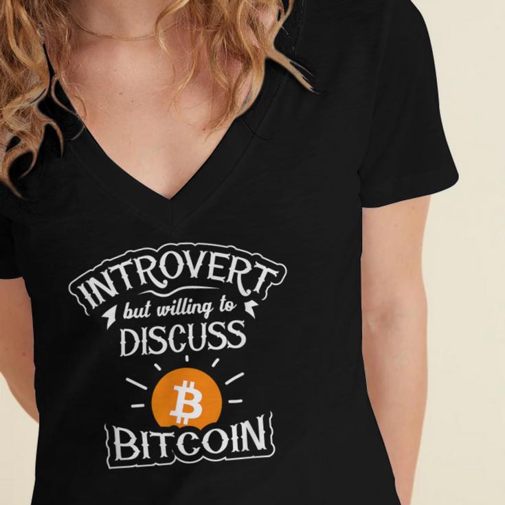 Introvert But Willing To Discuss Bitcoin Crypto Bitcoin Women's Jersey Short Sleeve Deep V-Neck Tshirt