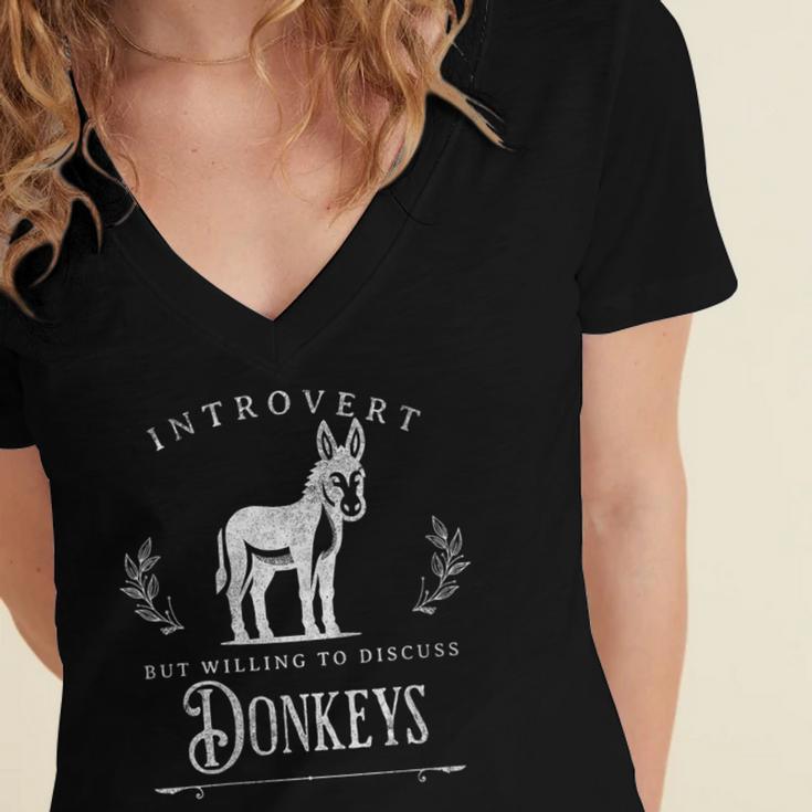 Introvert But Willing To Discuss Donkeys Vintage Retro Women's Jersey Short Sleeve Deep V-Neck Tshirt