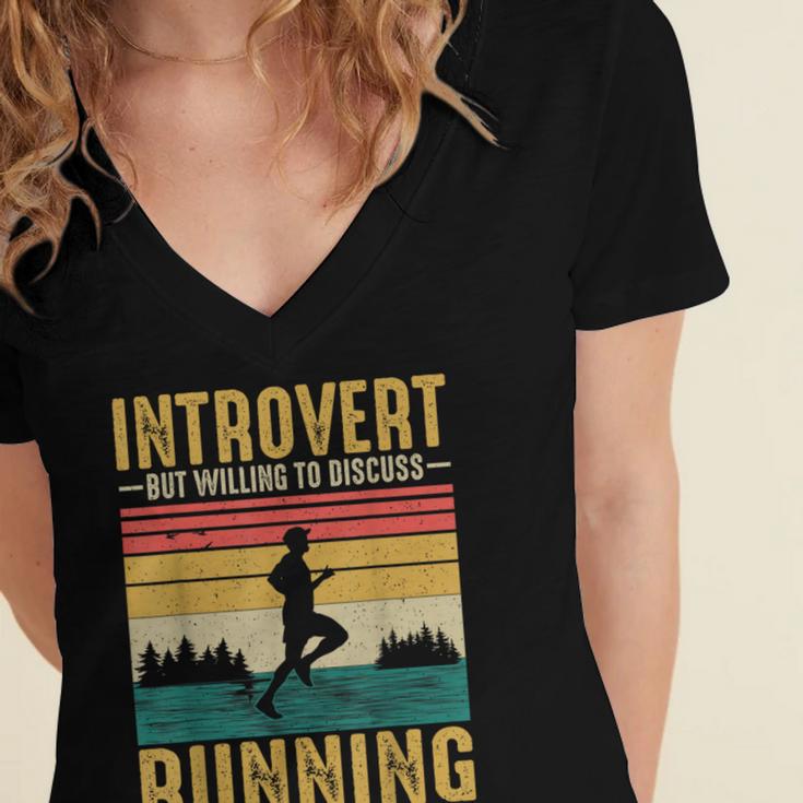Introvert But Willing To Discuss Running Women's Jersey Short Sleeve Deep V-Neck Tshirt
