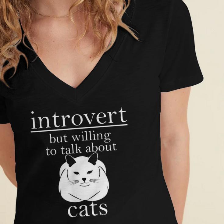 Introvert But Willing To Talk About Cats Women's Jersey Short Sleeve Deep V-Neck Tshirt
