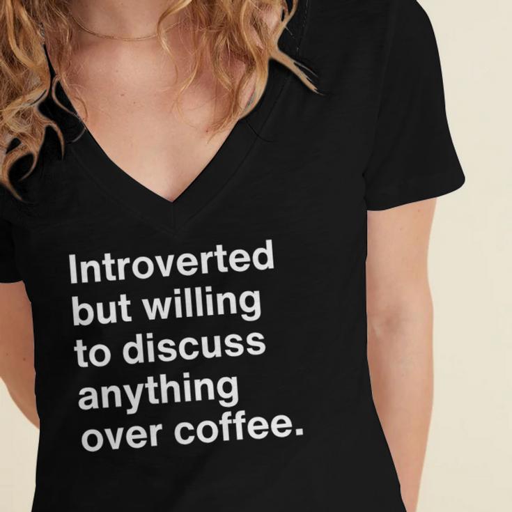 Introverted Coffee Lover Introvert Sarcasm Women's Jersey Short Sleeve Deep V-Neck Tshirt