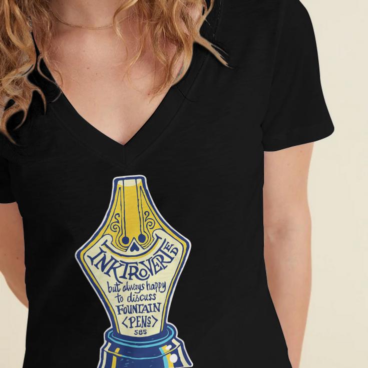 Introverted Fountain Pen Enthusiast Smiling Face Women's Jersey Short Sleeve Deep V-Neck Tshirt Introverted Fountain Pen Enthusiast Smiling Face Women's Jersey Short Sleeve Deep V-Neck Tshirt