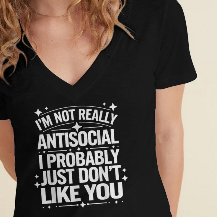 Introverted I'm Not Really Antisocial I Probably Women's Jersey Short Sleeve Deep V-Neck Tshirt