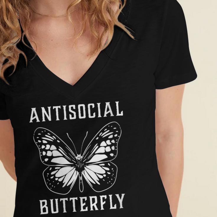 Introverted Introvert Antisocial Butterfly Women's Jersey Short Sleeve Deep V-Neck Tshirt