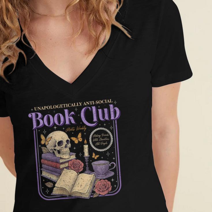 Introverted Romance Unapologetically Anti-Social Book Club Women's Jersey Short Sleeve Deep V-Neck Tshirt