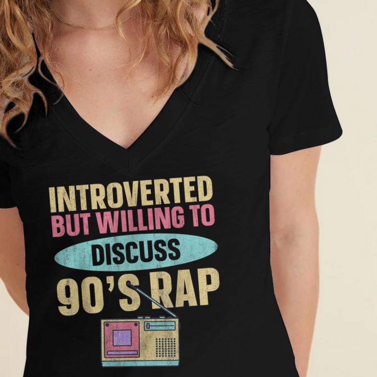 Introverted But Willing To Discuss 90's Rap Women's Jersey Short Sleeve Deep V-Neck Tshirt
