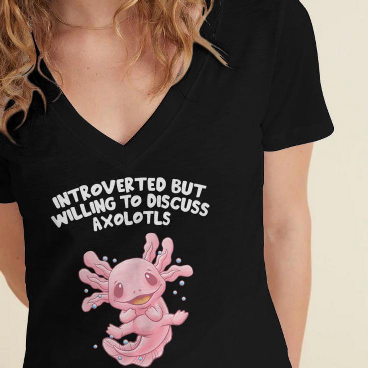 Introverted But Willing To Discuss Axolotl Salamander Women's Jersey Short Sleeve Deep V-Neck Tshirt