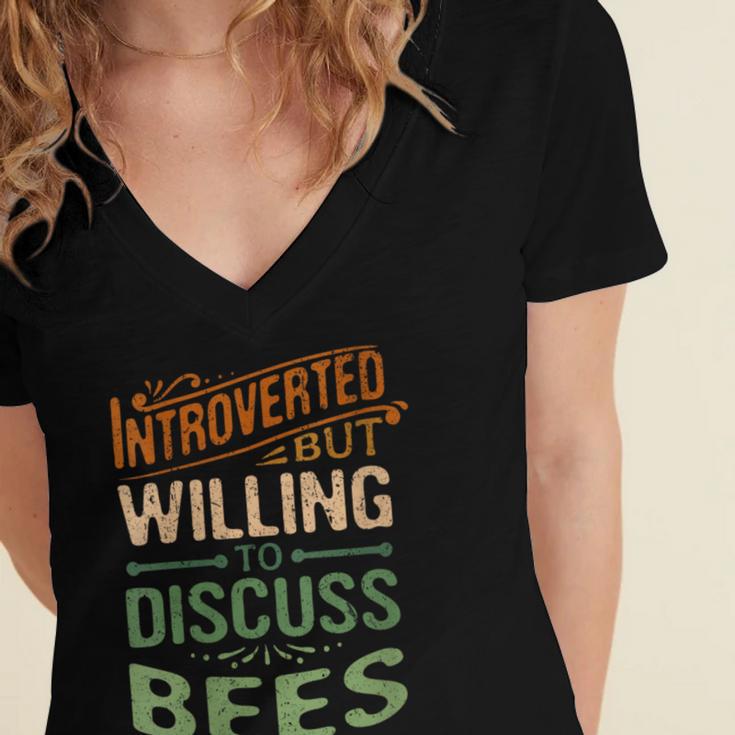 Introverted But Willing To Discuss Bees Animal Meme Women's Jersey Short Sleeve Deep V-Neck Tshirt