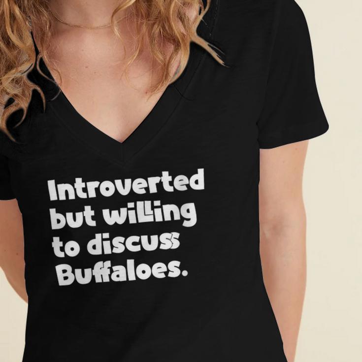 Introverted But Willing To Discuss Buffaloes Introvert Quote Women's Jersey Short Sleeve Deep V-Neck Tshirt Introverted But Willing To Discuss Buffaloes Introvert Quote Women's Jersey Short Sleeve Deep V-Neck Tshirt