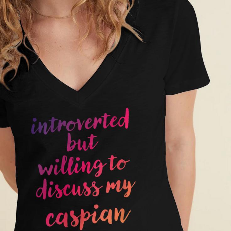 Introverted Willing To Discuss Caspian Introvert Women's Jersey Short Sleeve Deep V-Neck Tshirt