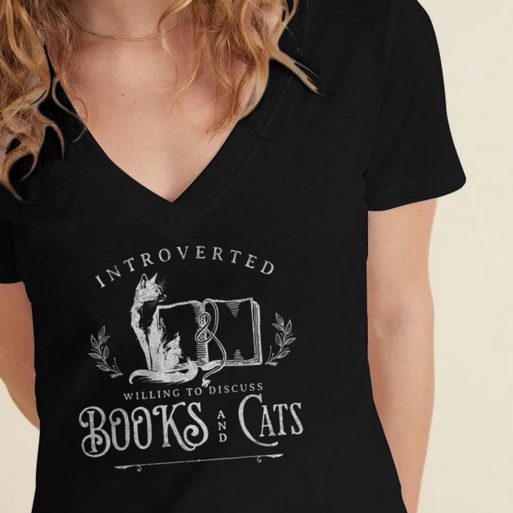 Introverted Willing To Discuss Cats And Books Women's Jersey Short Sleeve Deep V-Neck Tshirt Introverted Willing To Discuss Cats And Books Women's Jersey Short Sleeve Deep V-Neck Tshirt