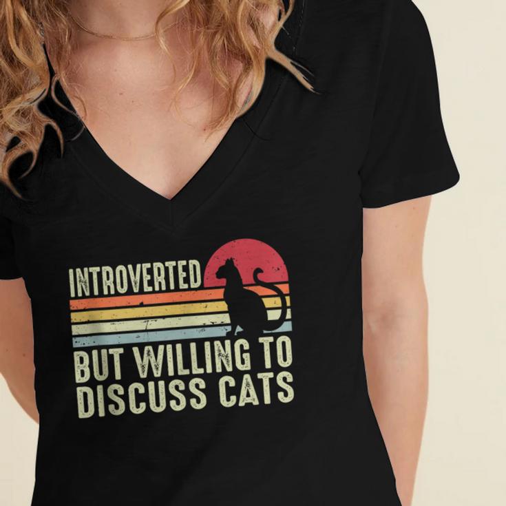 Introverted But Willing To Discuss Cats Kitten Pet Lover Women's Jersey Short Sleeve Deep V-Neck Tshirt