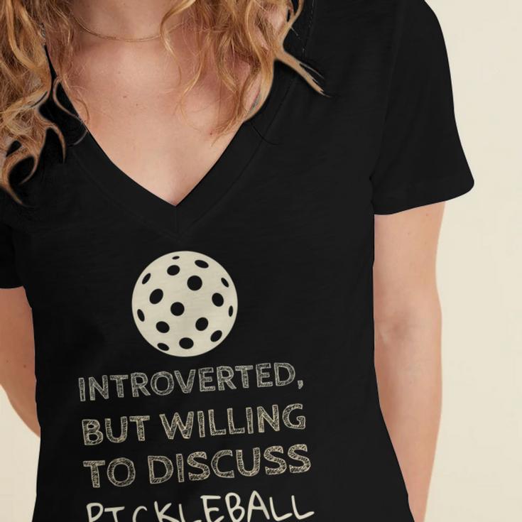 Introverted But Willing To Discuss Pickleball Women's Jersey Short Sleeve Deep V-Neck Tshirt Introverted But Willing To Discuss Pickleball Women's Jersey Short Sleeve Deep V-Neck Tshirt