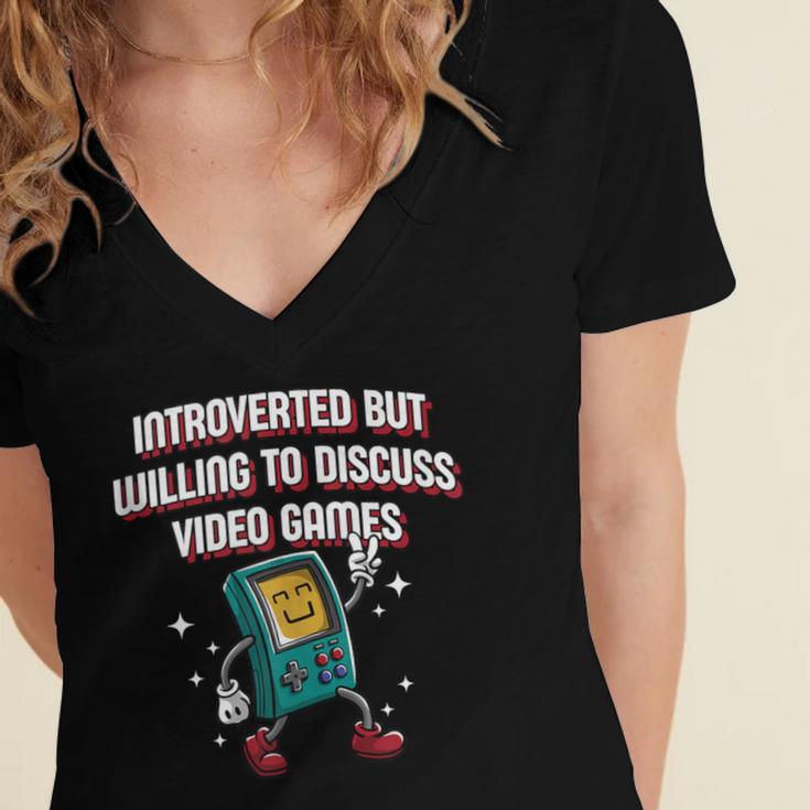 Introverted But Willing To Discuss Video Games Introvert Women's Jersey Short Sleeve Deep V-Neck Tshirt