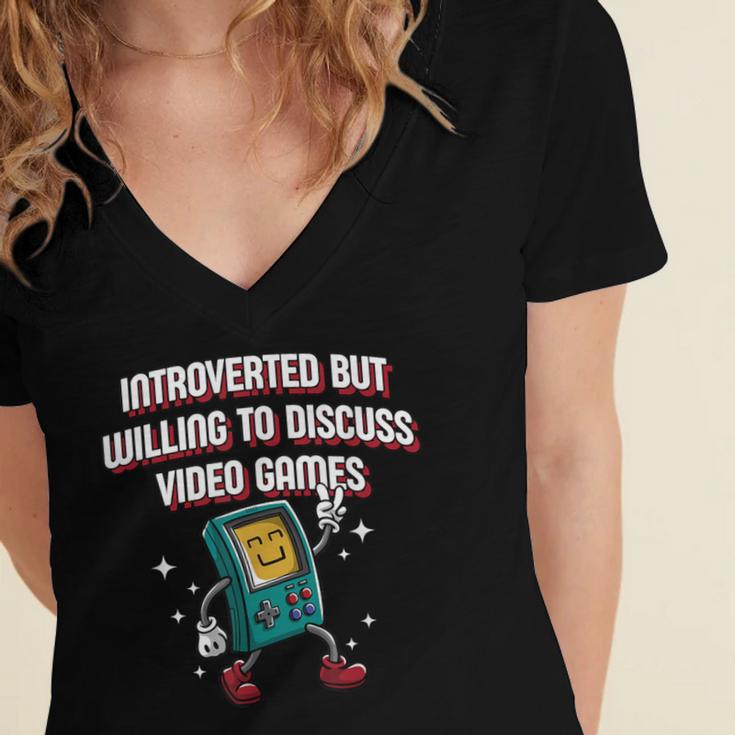 Introverted But Willing To Discuss Video Games Introvert Women's Jersey Short Sleeve Deep V-Neck Tshirt