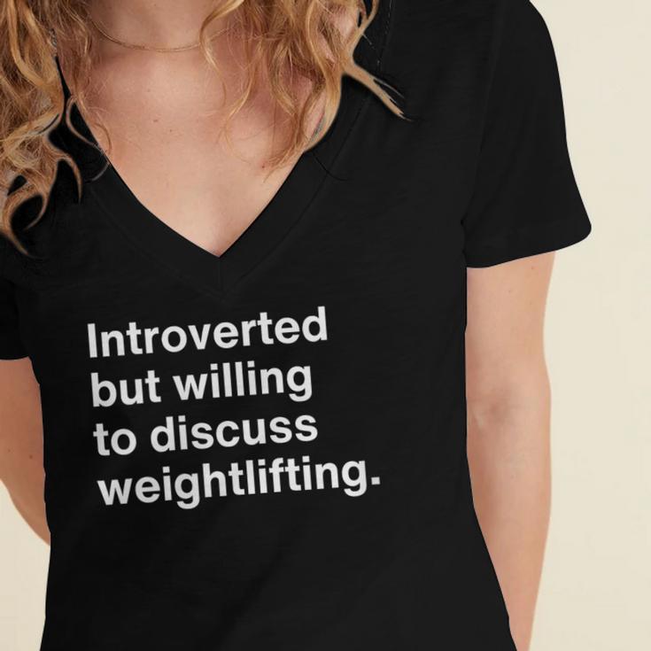 Introverted But Willing To Discuss Weightlifting Introverts Women's Jersey Short Sleeve Deep V-Neck Tshirt