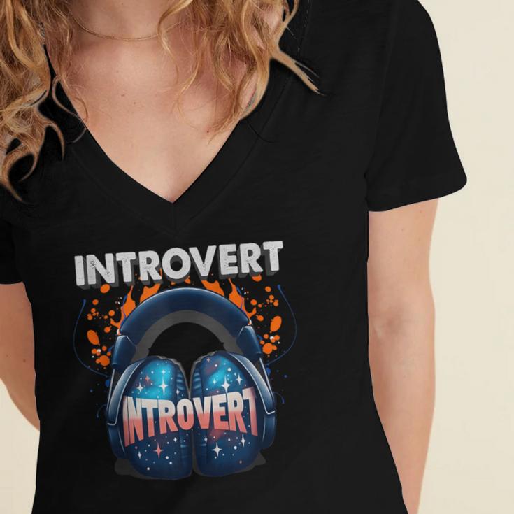 Introvert's Best Friend Noise-Canceling Headphones Women's Jersey Short Sleeve Deep V-Neck Tshirt
