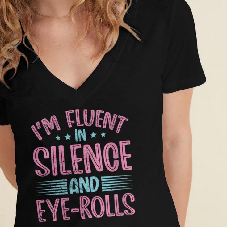 Introverts I'm Fluent In Silence And Eye-Rolls Women's Jersey Short Sleeve Deep V-Neck Tshirt